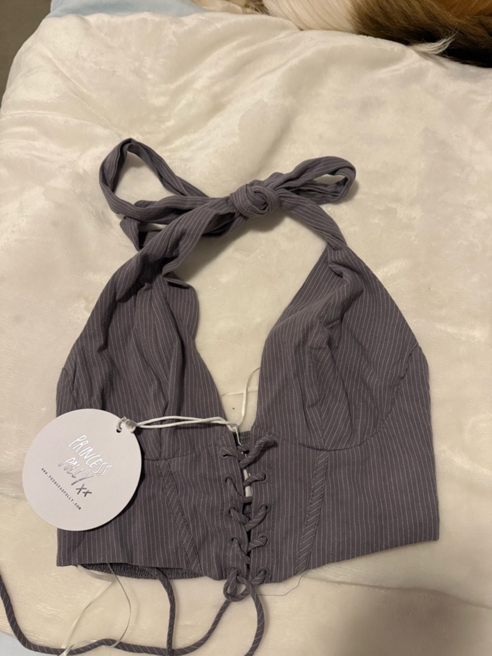NWOT Princess Polly Gray Pinstripe halter tank top